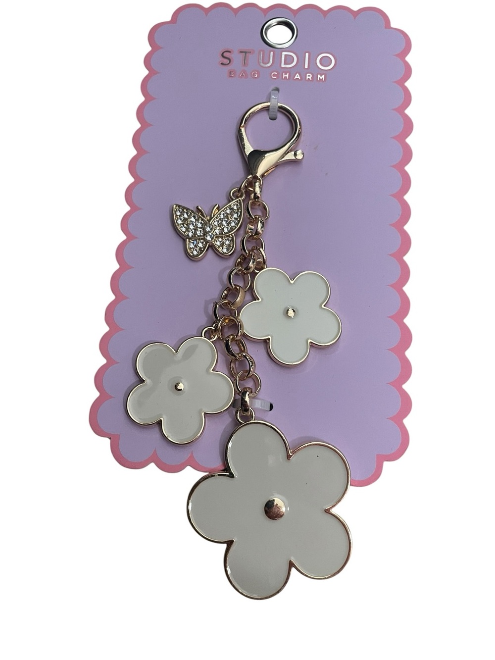NWT Studio Gold Floral & Rhinestone Butterfly Bag Charm / Keychain